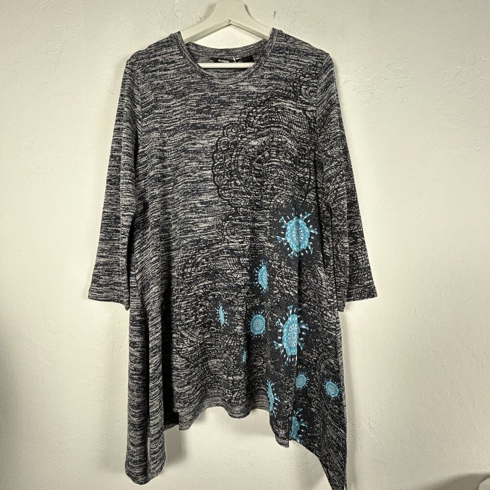 Desigual Agatha Tunic Top XL Gray Metallic Knit Art-to-Wear Space Dye New $95